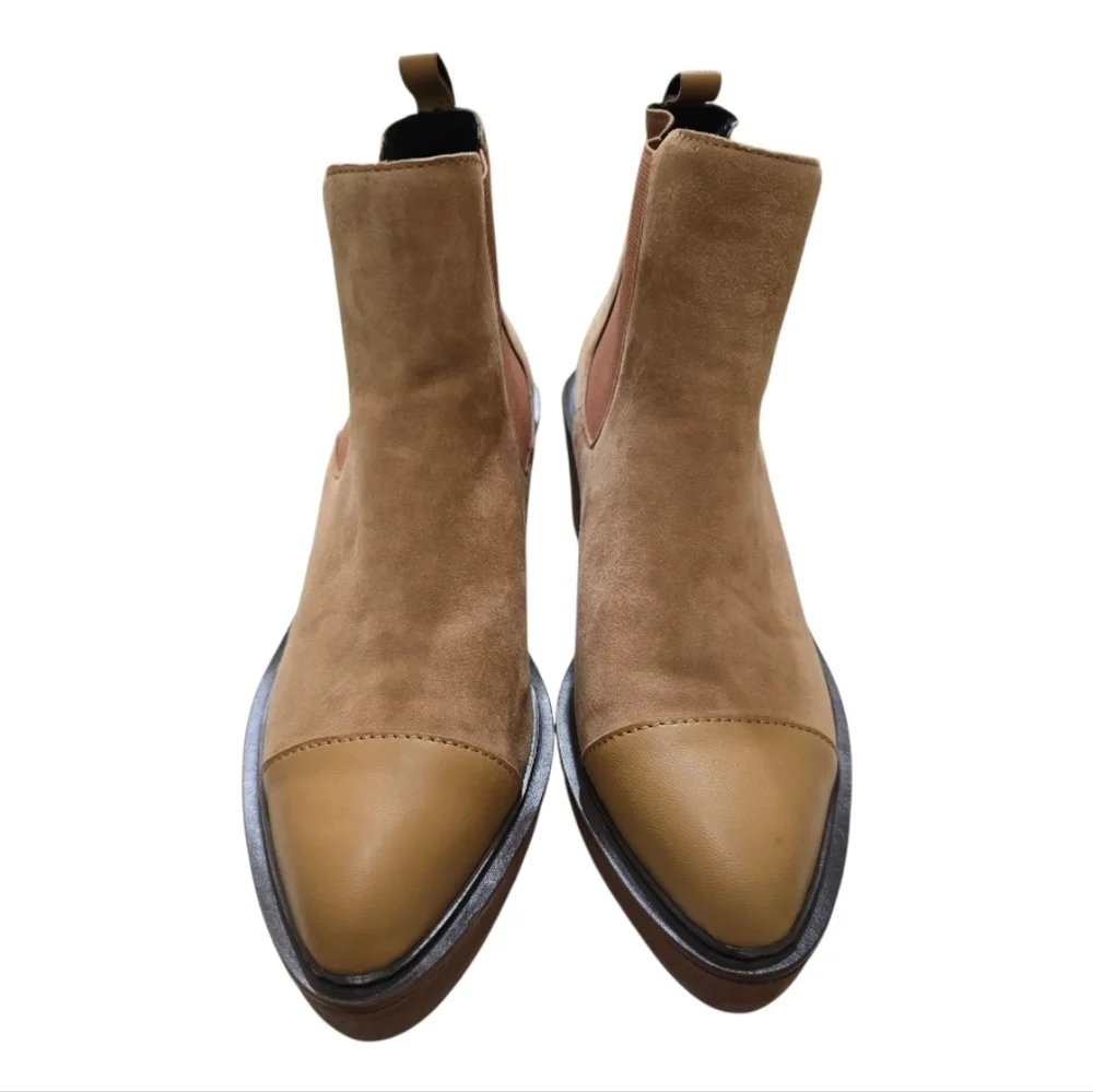 Cecelia NY Gemmain Tan Suede Cap Toe Chelsea Wedge Boots 9.5